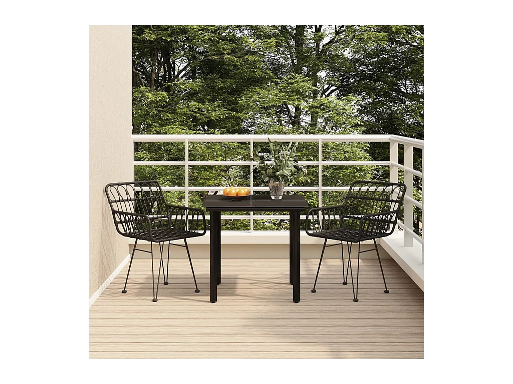 Ensemble à manger de jardin 3 pcs Noir Résine tressée