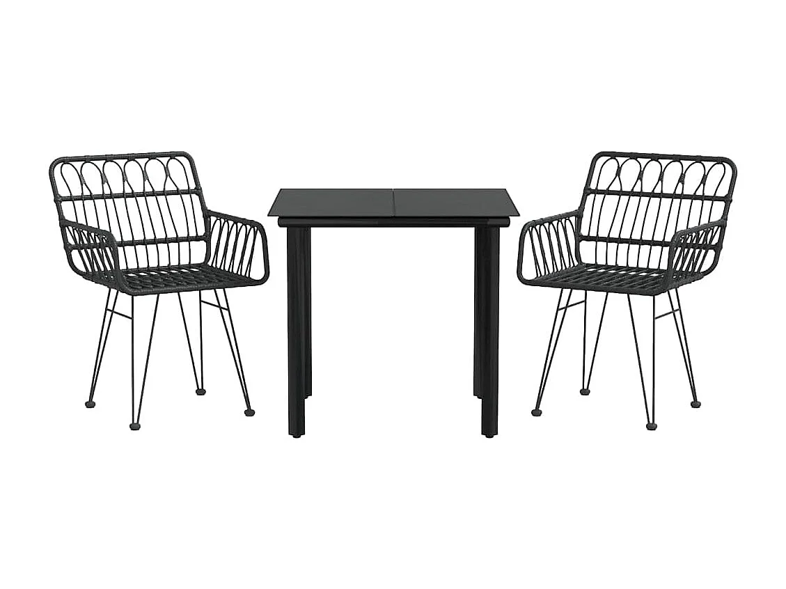 Ensemble à manger de jardin 3 pcs Noir Résine tressée