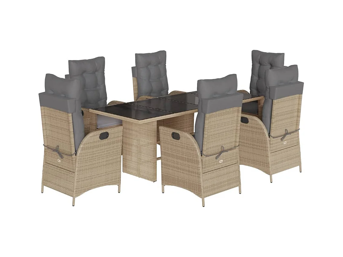 Ensemble à manger de jardin coussins 7 pcs mélange beige rotin
