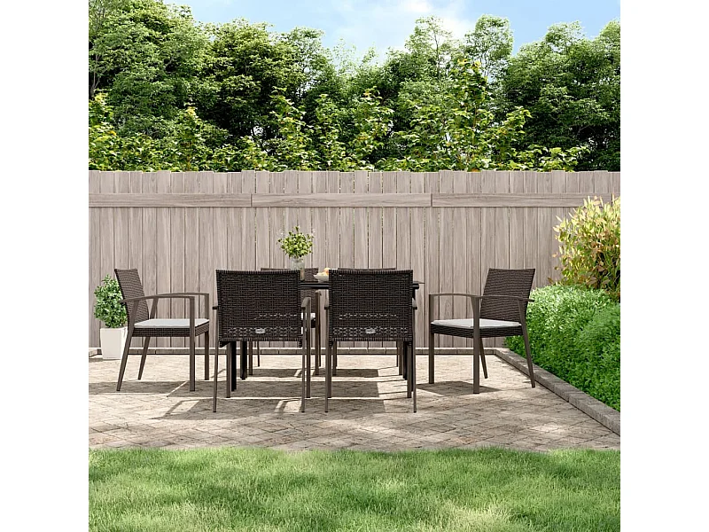 Ensemble à manger de jardin 7 pcs coussins résine tressée acier