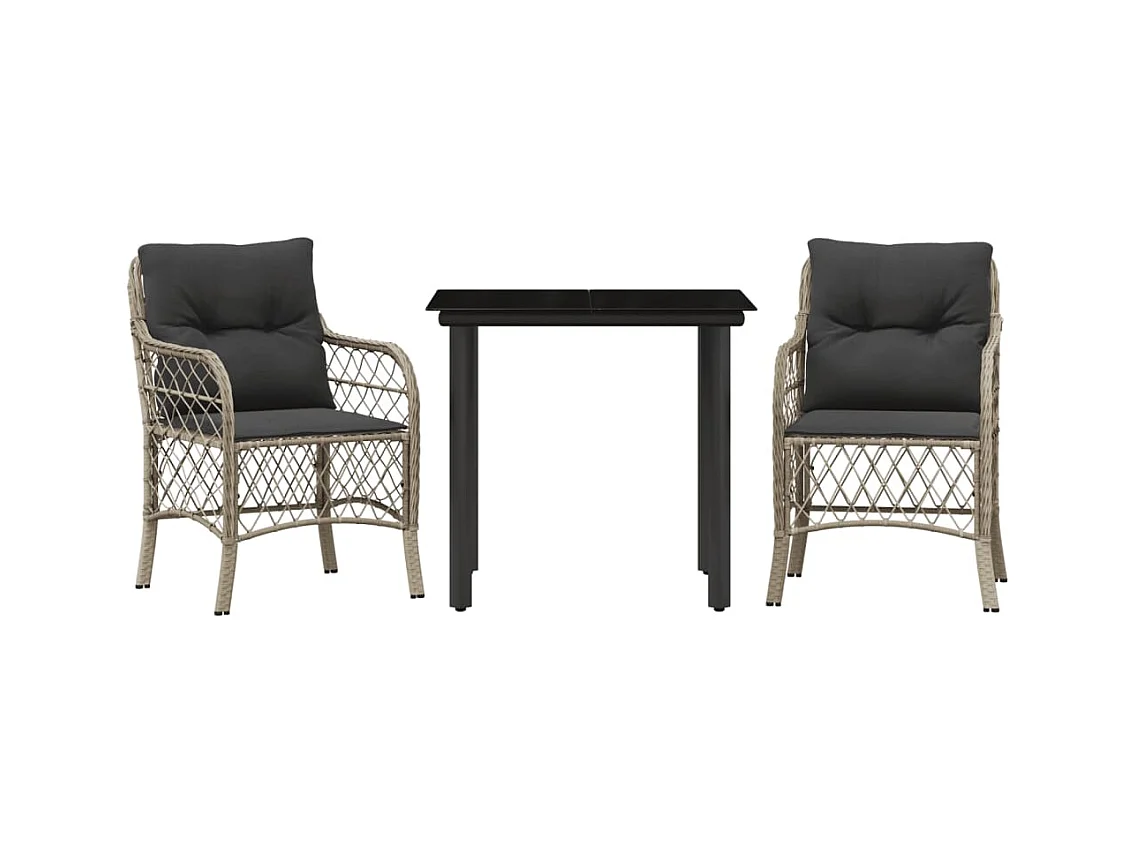 Ensemble de bistro 3 pcs et coussins gris clair résine tressée