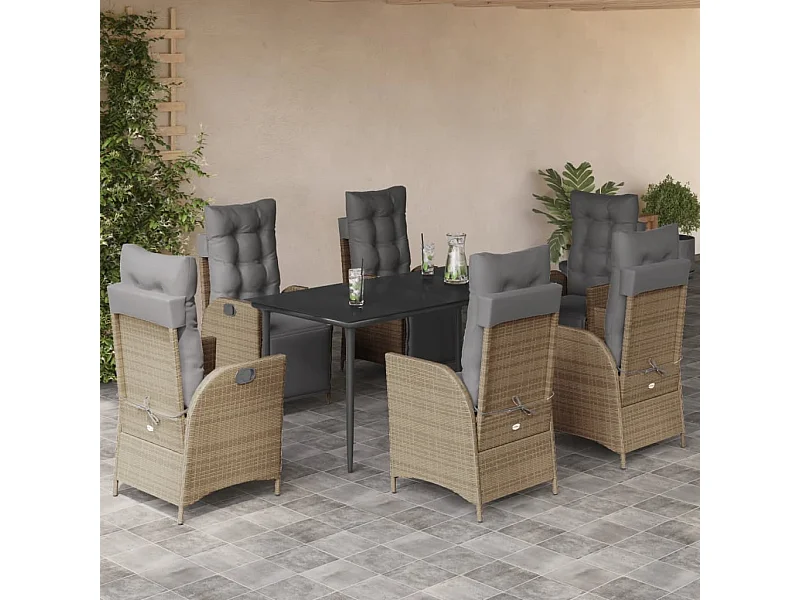 Ensemble à manger de jardin coussins 7 pcs mélange beige rotin