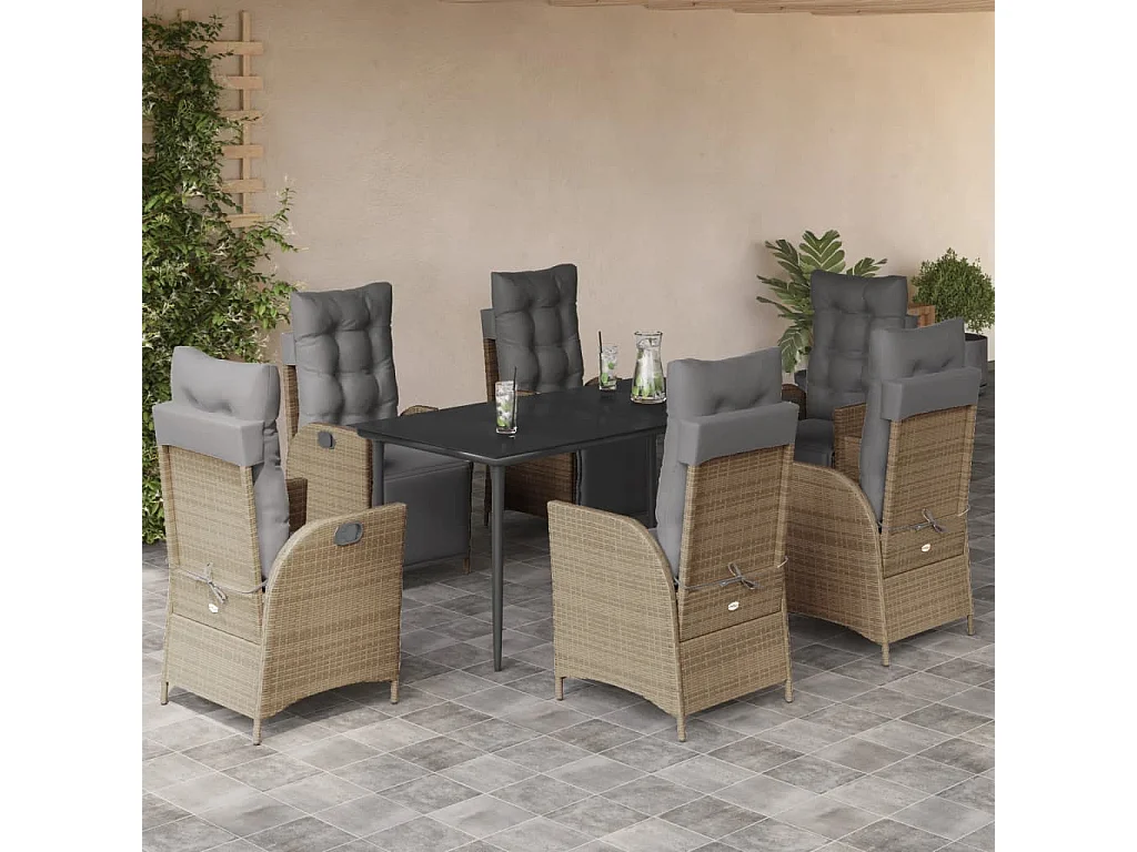 Ensemble à manger de jardin coussins 7 pcs mélange beige rotin
