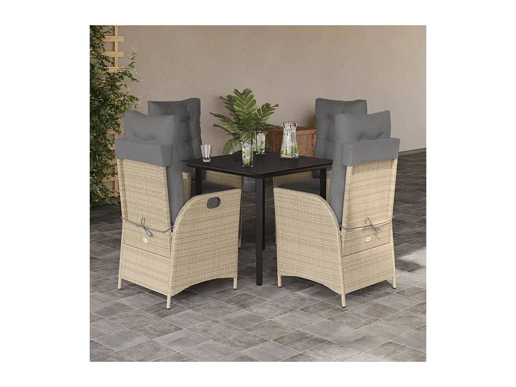Ensemble à manger de jardin avec coussins 5pcs Beige poly rotin