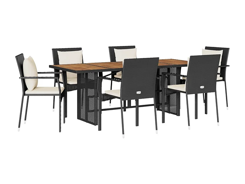 Ensemble à manger de jardin coussins 7pcs Noir Résine tressée