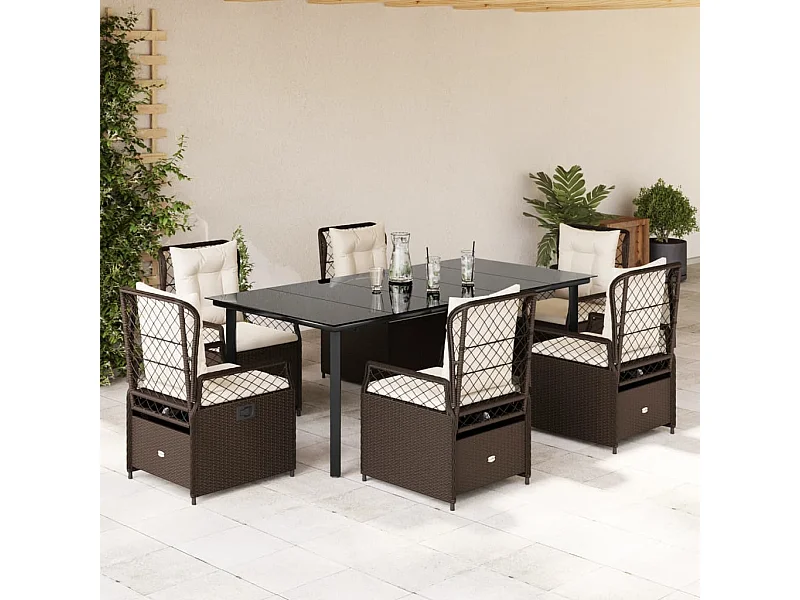Ensemble à manger de jardin et coussins 7 pcs marron rotin