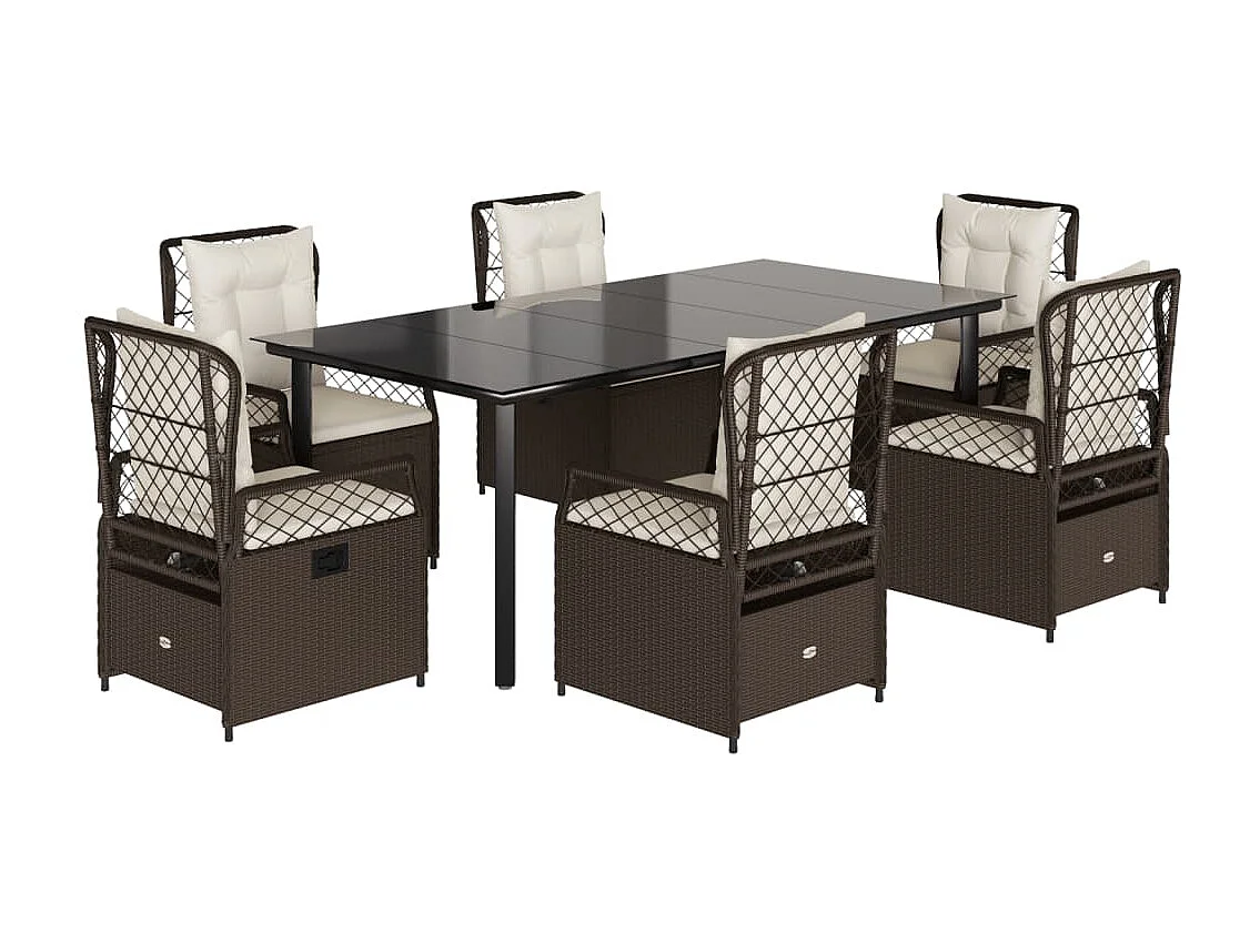 Ensemble à manger de jardin et coussins 7 pcs marron rotin