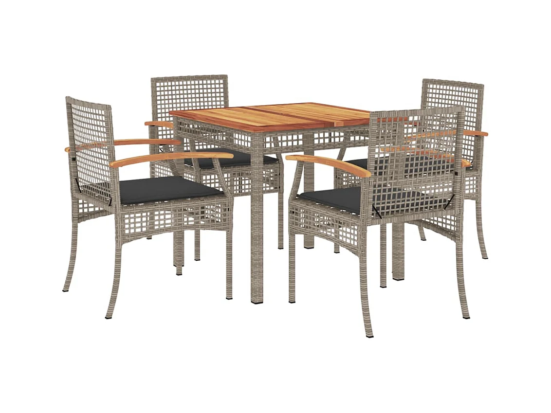 Ensemble à manger de jardin 5 pcs coussins gris résine tressée