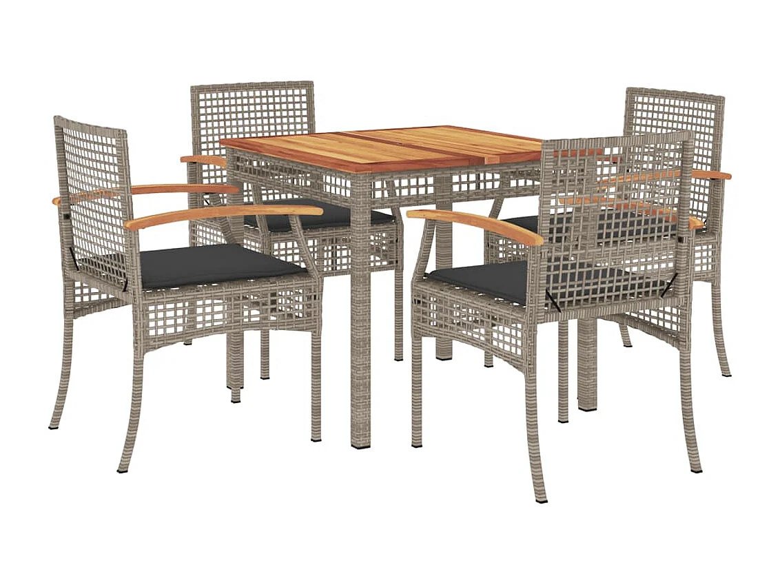 Ensemble à manger de jardin 5 pcs coussins gris résine tressée