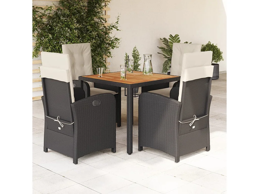 Ensemble à manger de jardin coussins 5pcs Noir Résine tressée