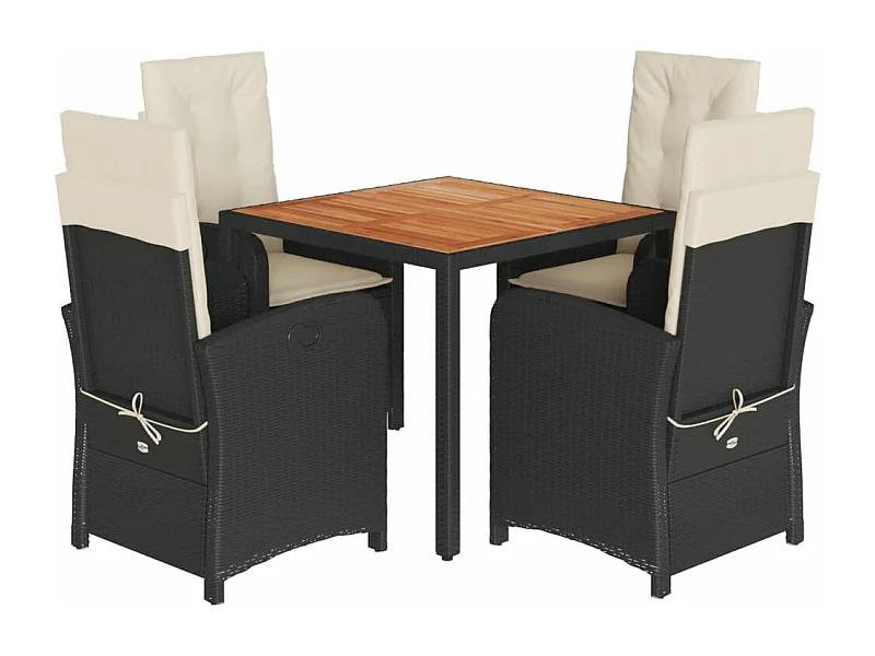 Ensemble à manger de jardin coussins 5pcs Noir Résine tressée