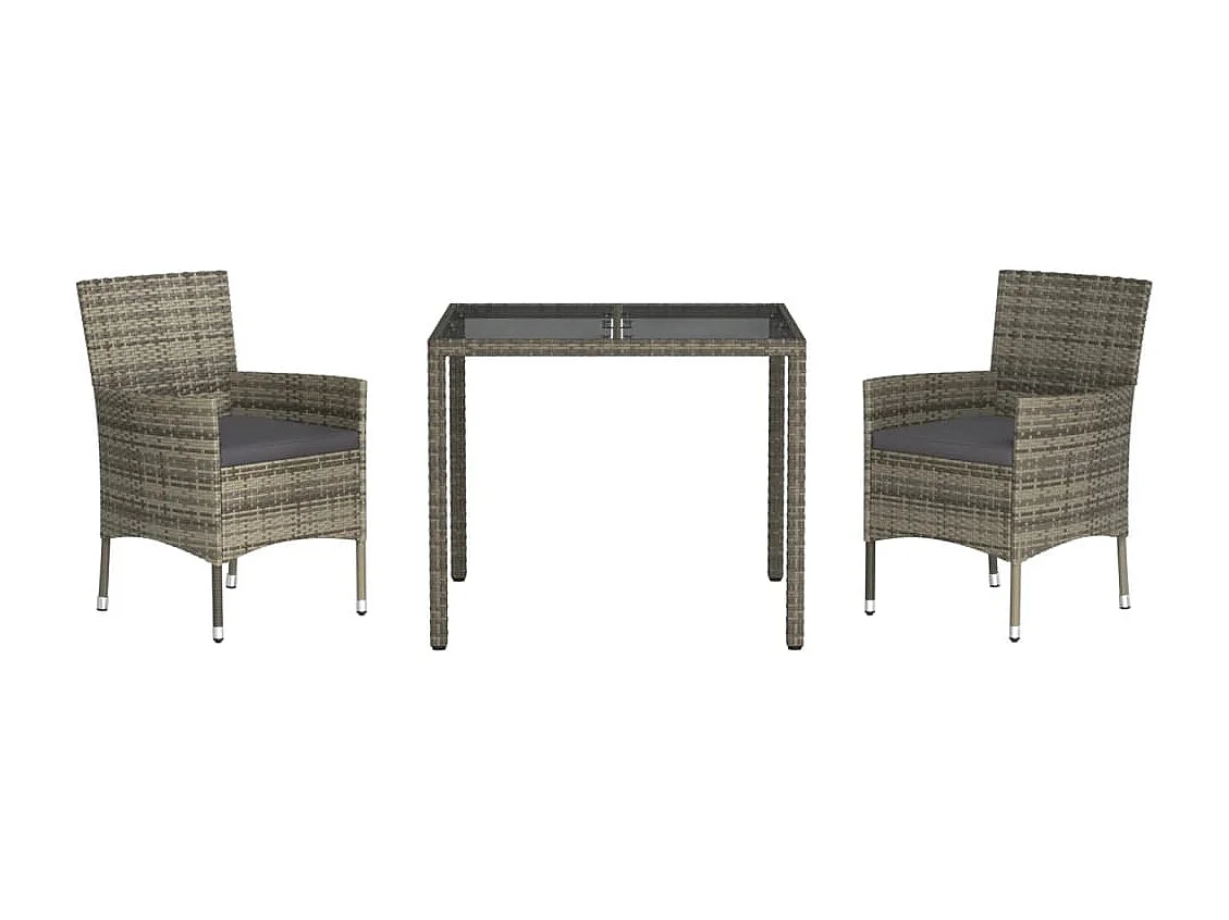 Ensemble à manger de jardin 3 pcs coussins gris résine tressée