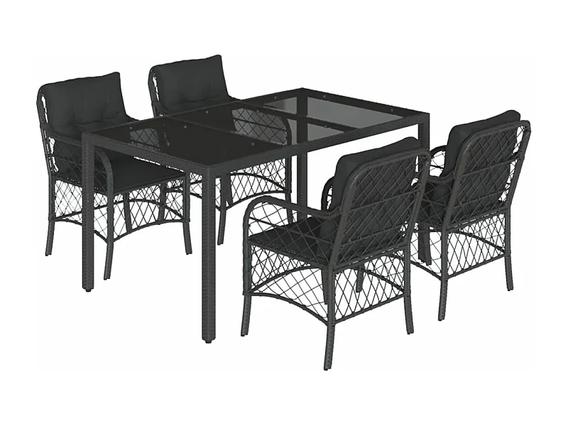 Ensemble à manger de jardin coussins 5pcs Noir Résine tressée
