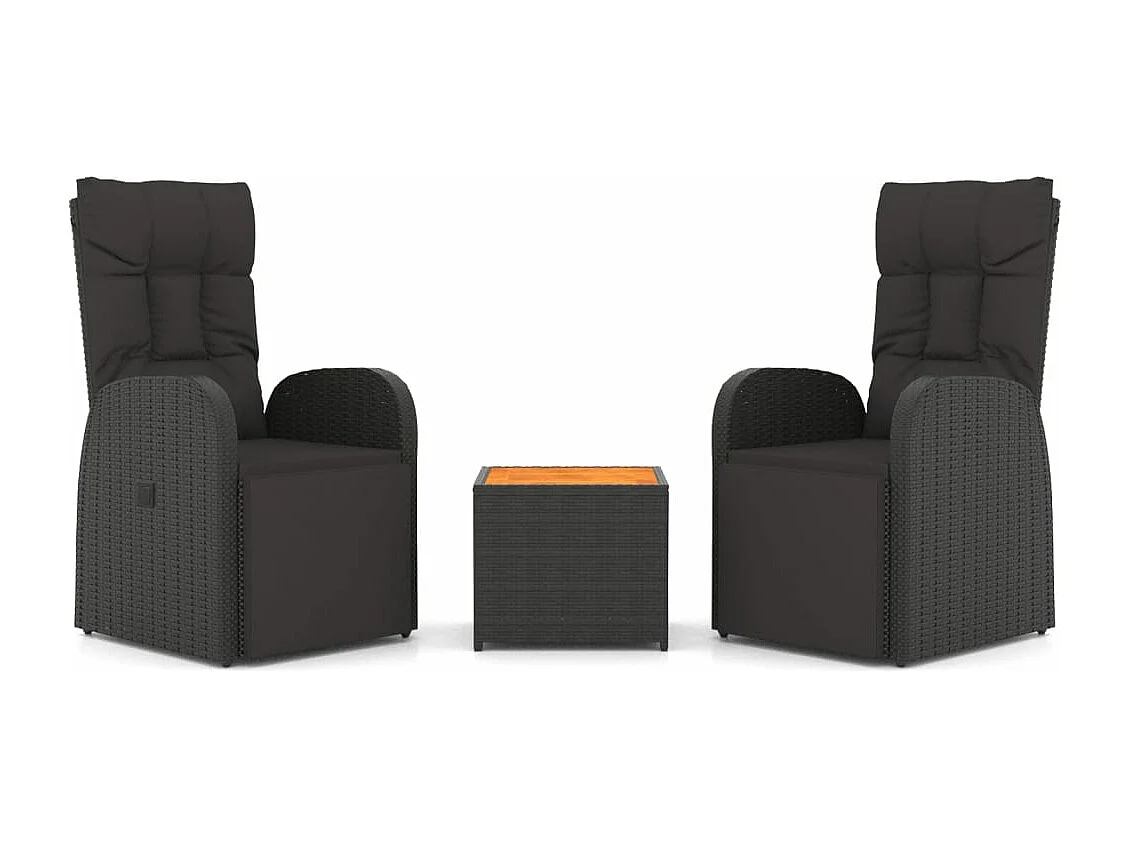 Ensemble de salon de jardin 3 pcs noir poly rotin et acacia