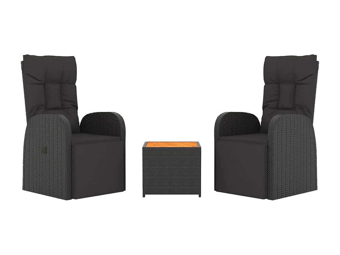 Ensemble de salon de jardin 3 pcs noir poly rotin et acacia