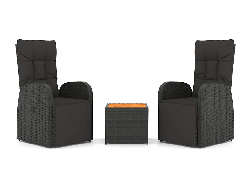 Ensemble de salon de jardin 3 pcs noir poly rotin et acacia