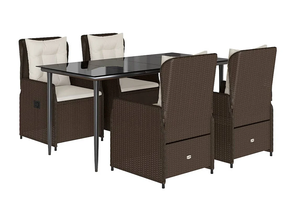 Ensemble à manger de jardin 5 pcs et coussins marron poly rotin