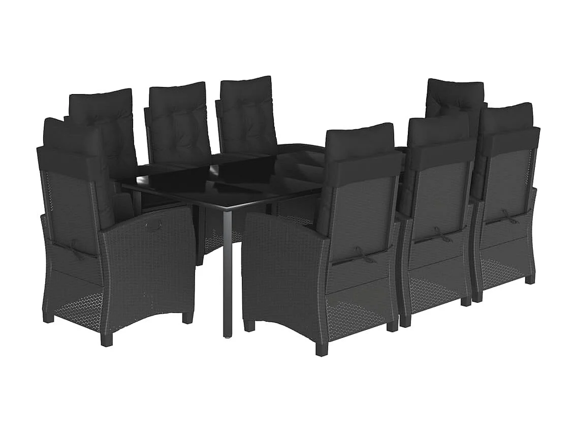 Ensemble à manger de jardin 9pcs coussins noir résine tressée
