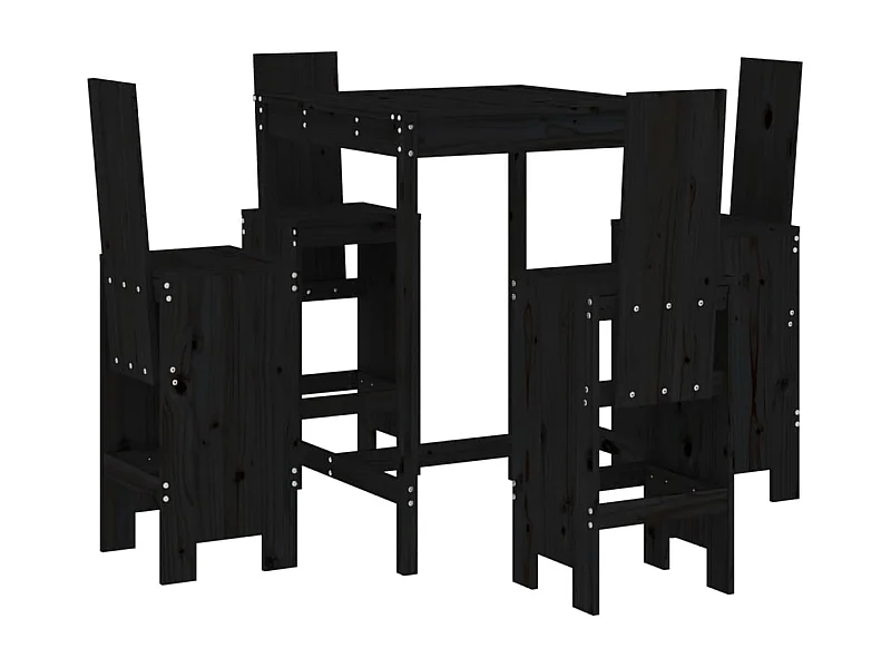 Ensemble de bar de jardin 5 pcs noir bois de pin massif