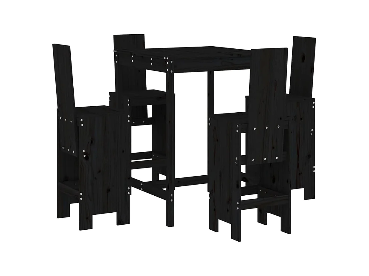 Ensemble de bar de jardin 5 pcs noir bois de pin massif