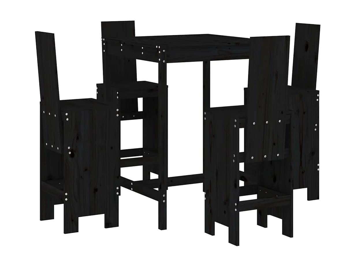 Ensemble de bar de jardin 5 pcs noir bois de pin massif