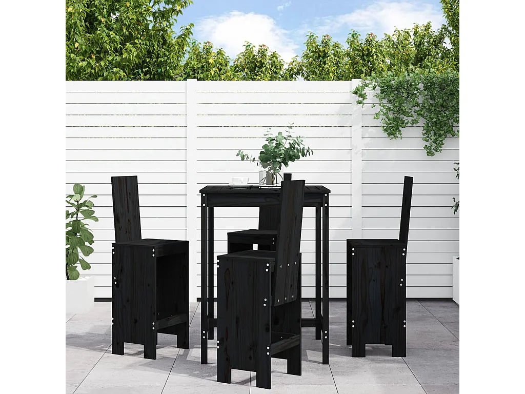 Ensemble de bar de jardin 5 pcs noir bois de pin massif