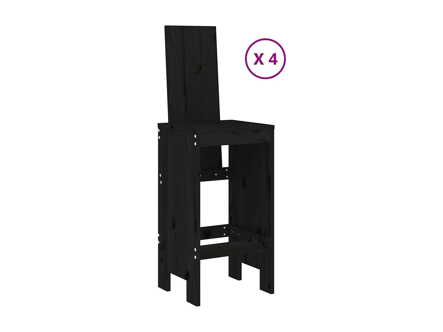 Ensemble de bar de jardin 5 pcs noir bois de pin massif