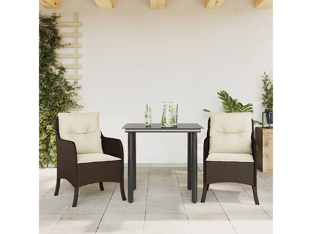 vidaXL Set comedor de jardín 3 piezas y cojines ratán sintético marrón