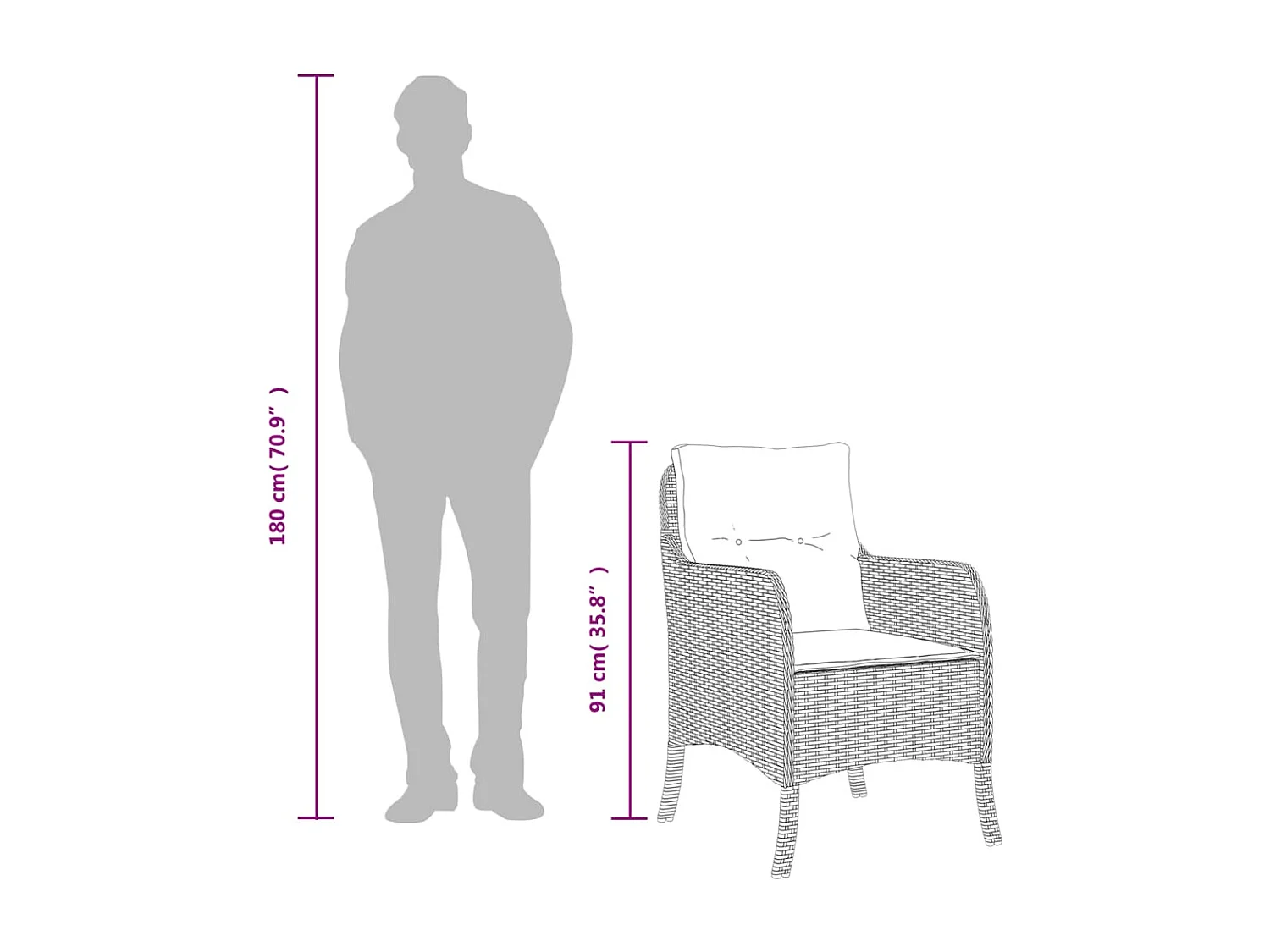 vidaXL Set comedor de jardín 3 piezas y cojines ratán sintético marrón