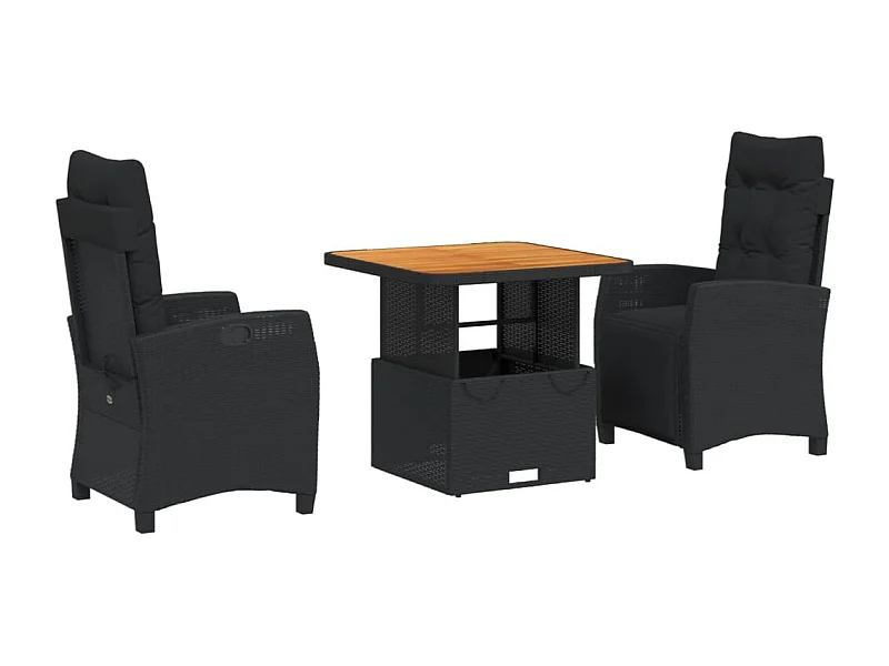 Ensemble à manger de jardin avec coussins 3 pcs Noir