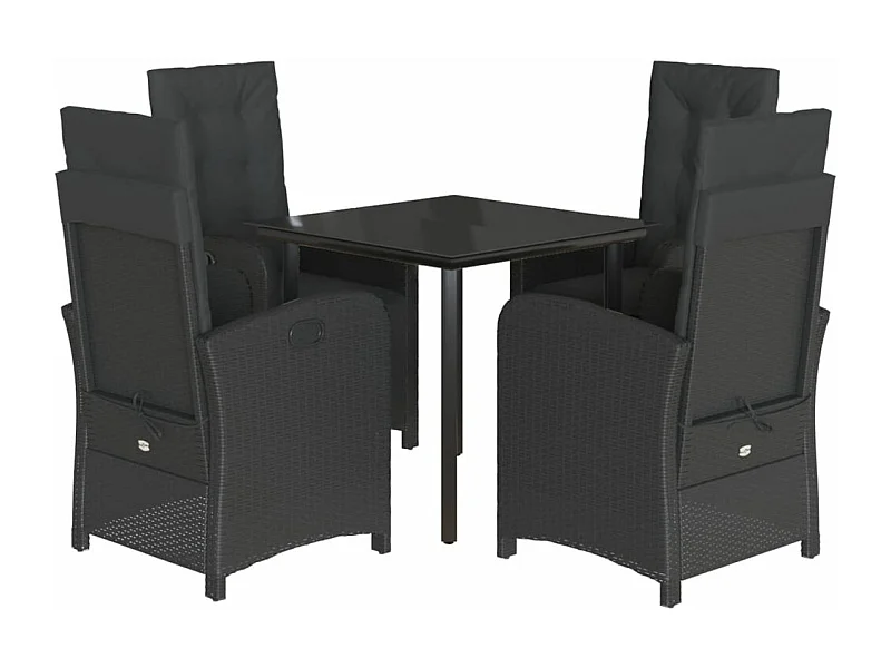 Ensemble à manger de jardin coussins 5pcs Noir Résine tressée