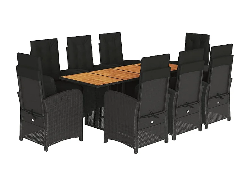 Ensemble à manger de jardin 9pcs coussins noir résine tressée