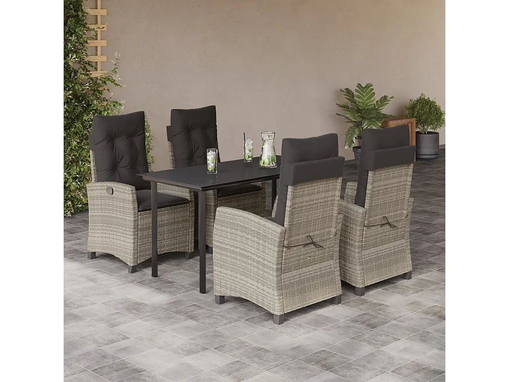 Ensemble à manger de jardin et coussins 5 pcs gris clair rotin