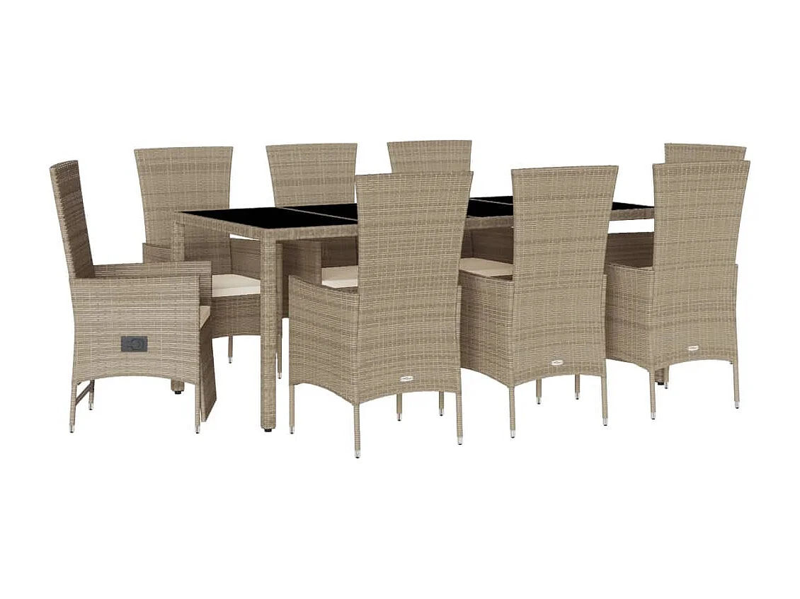 Ensemble à manger de jardin et coussins 9 pcs beige Poly rotin