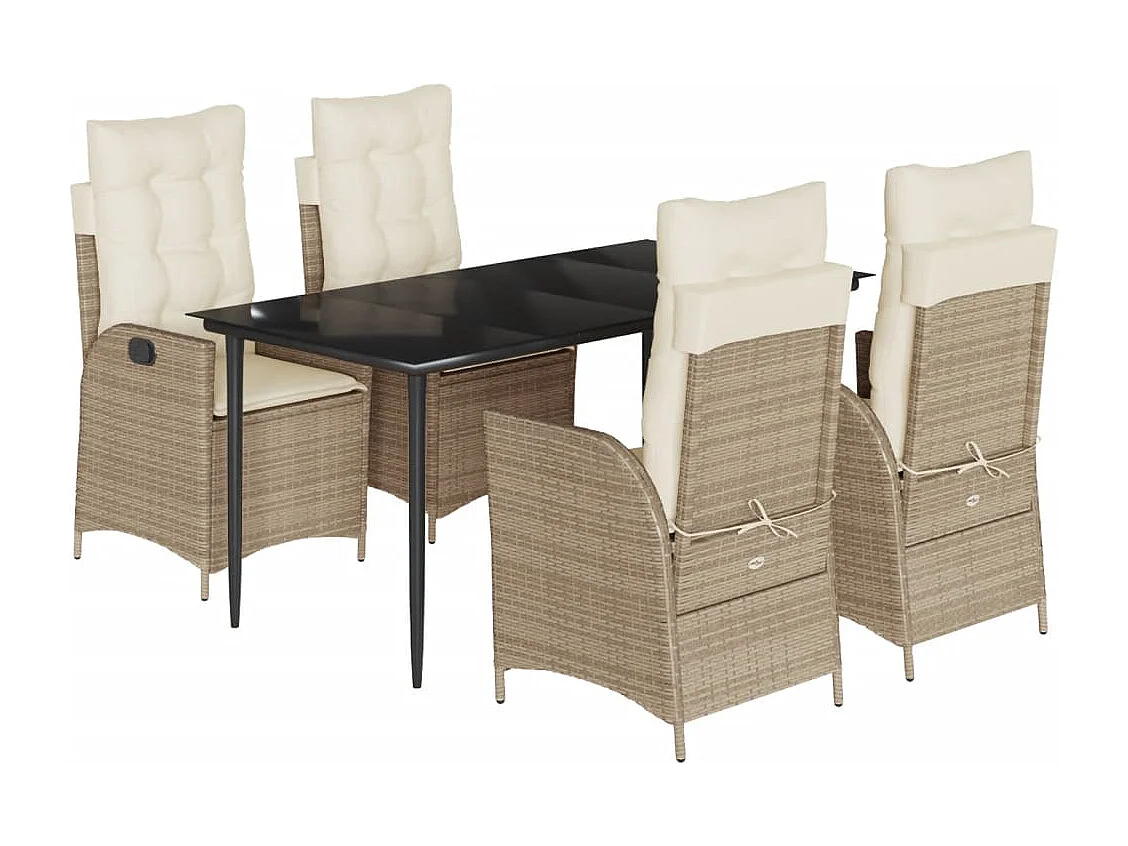 Ensemble à manger de jardin avec coussins 5pcs Beige poly rotin