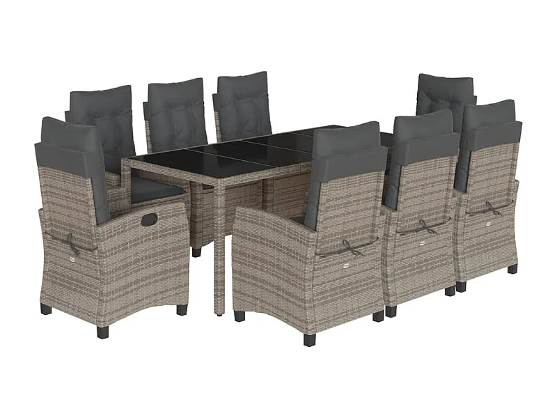 Ensemble à manger de jardin 9 pcs coussins gris résine tressée