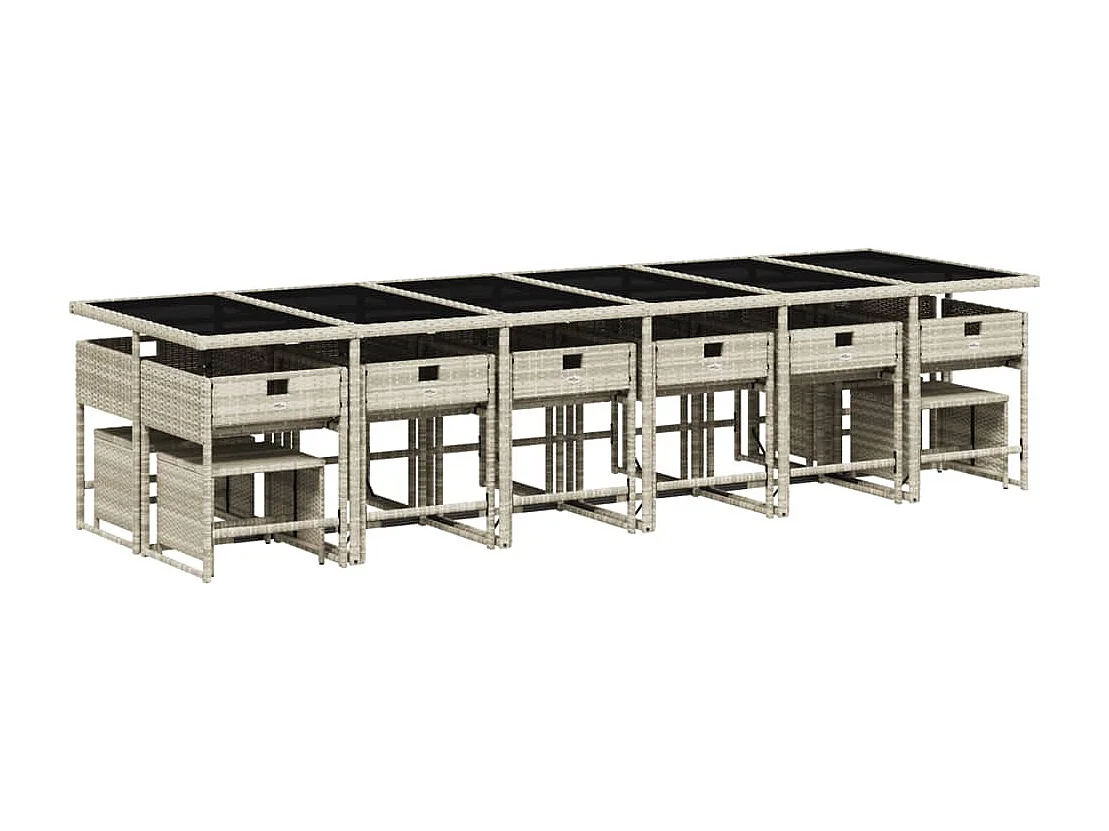 Ensemble à manger de jardin et coussins 17 pcs gris clair rotin