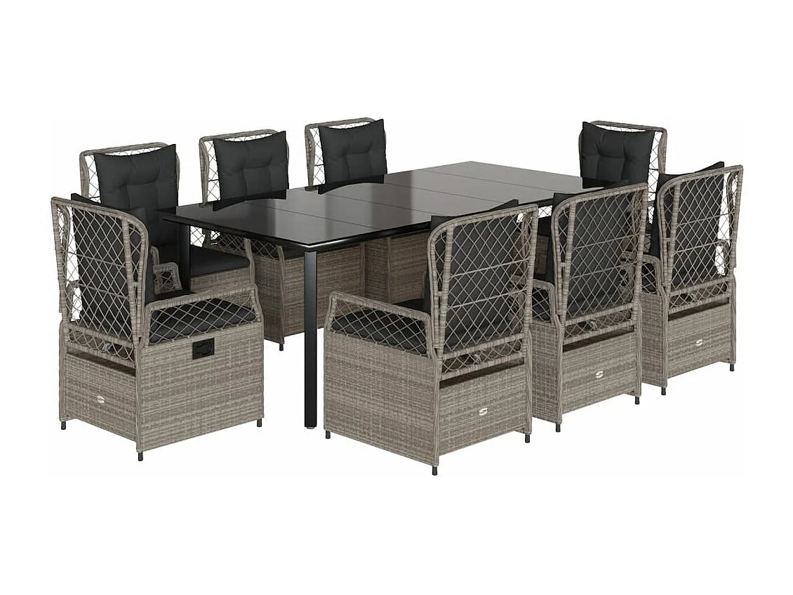 Ensemble à manger de jardin et coussins 9 pcs gris clair rotin