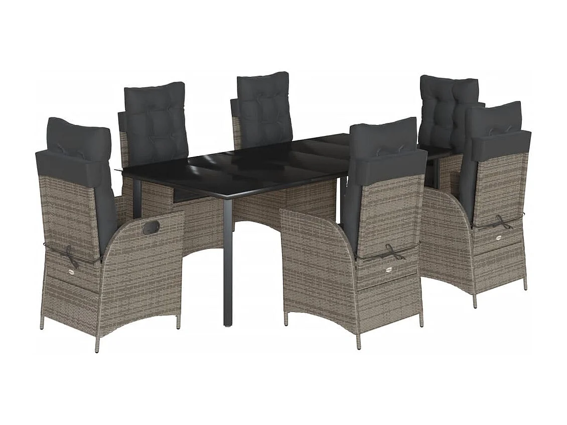 Ensemble à manger de jardin et coussins 7 pcs gris rotin