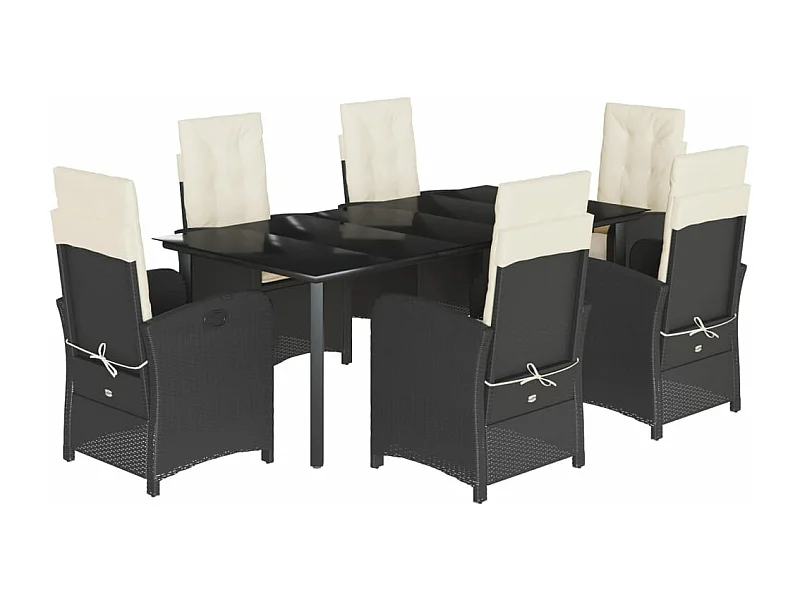 Ensemble à manger de jardin coussins 7pcs Noir Résine tressée