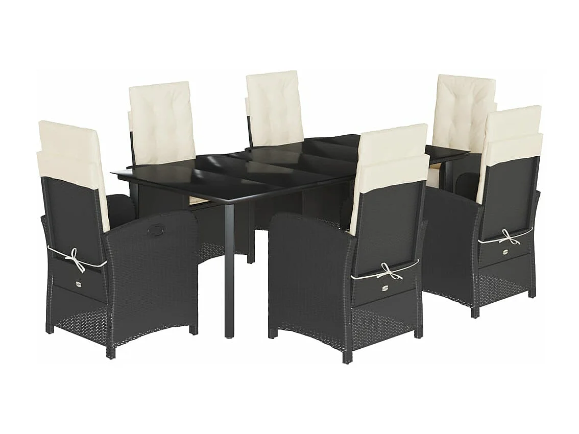 Ensemble à manger de jardin coussins 7pcs Noir Résine tressée