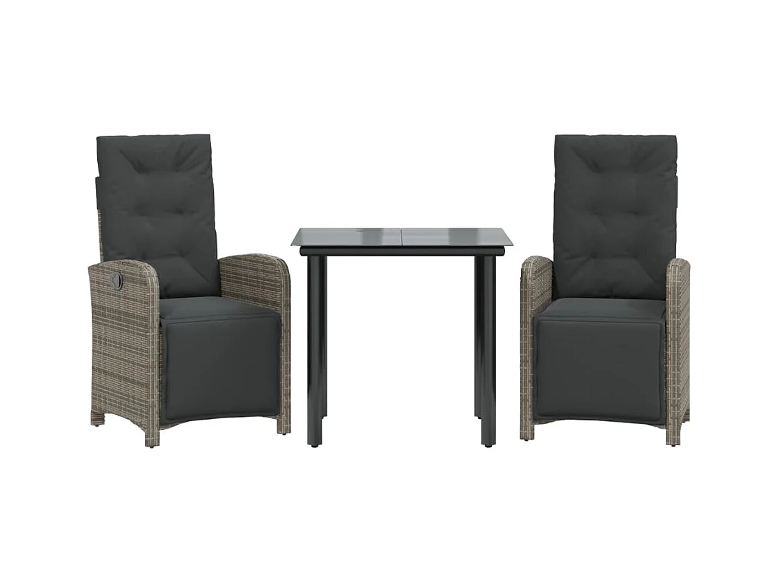 Ensemble de bistro 3 pcs avec coussins gris résine tressée