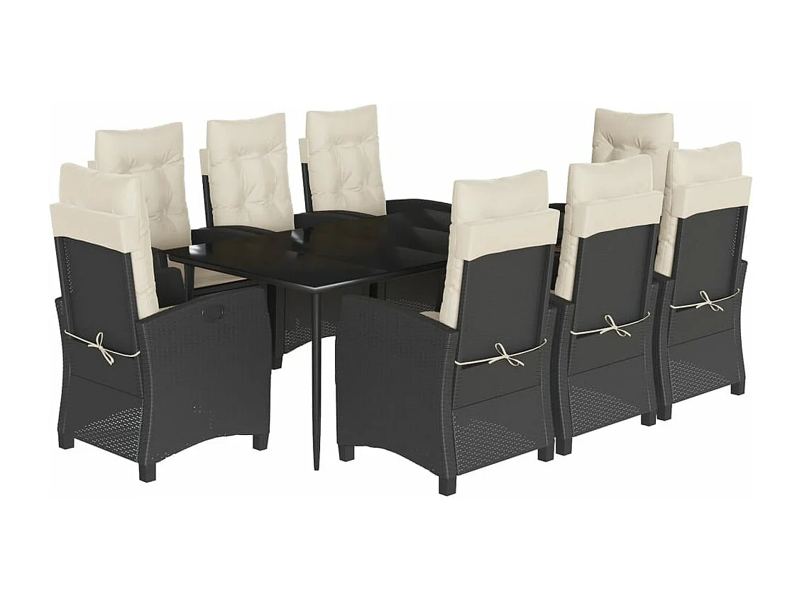 Ensemble à manger de jardin 9pcs coussins noir résine tressée