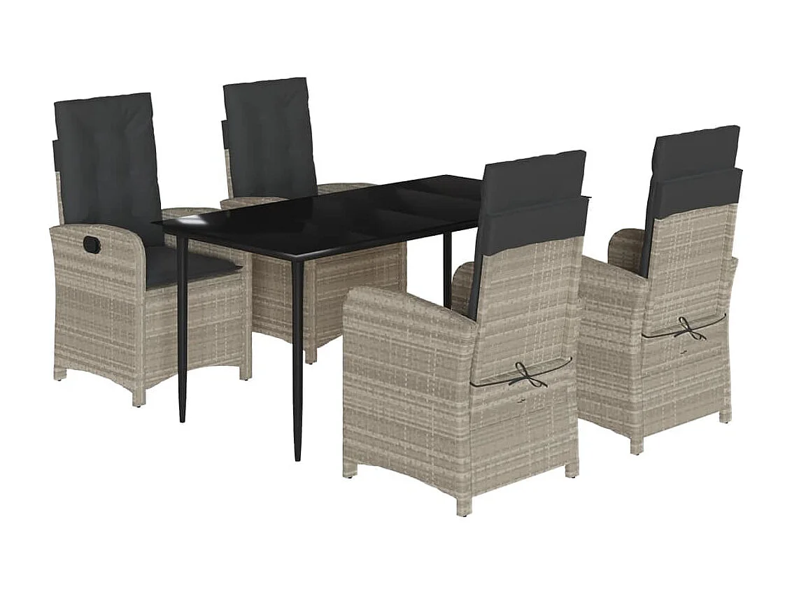 Ensemble à manger de jardin et coussins 5 pcs gris clair rotin