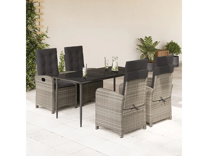 Ensemble à manger de jardin et coussins 5 pcs gris clair rotin