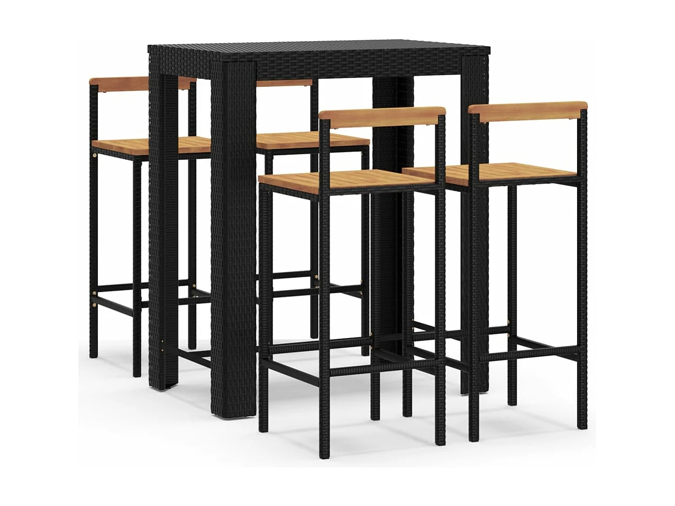 Ensemble de bar jardin 5 pcs noir poly rotin-bois massif acacia