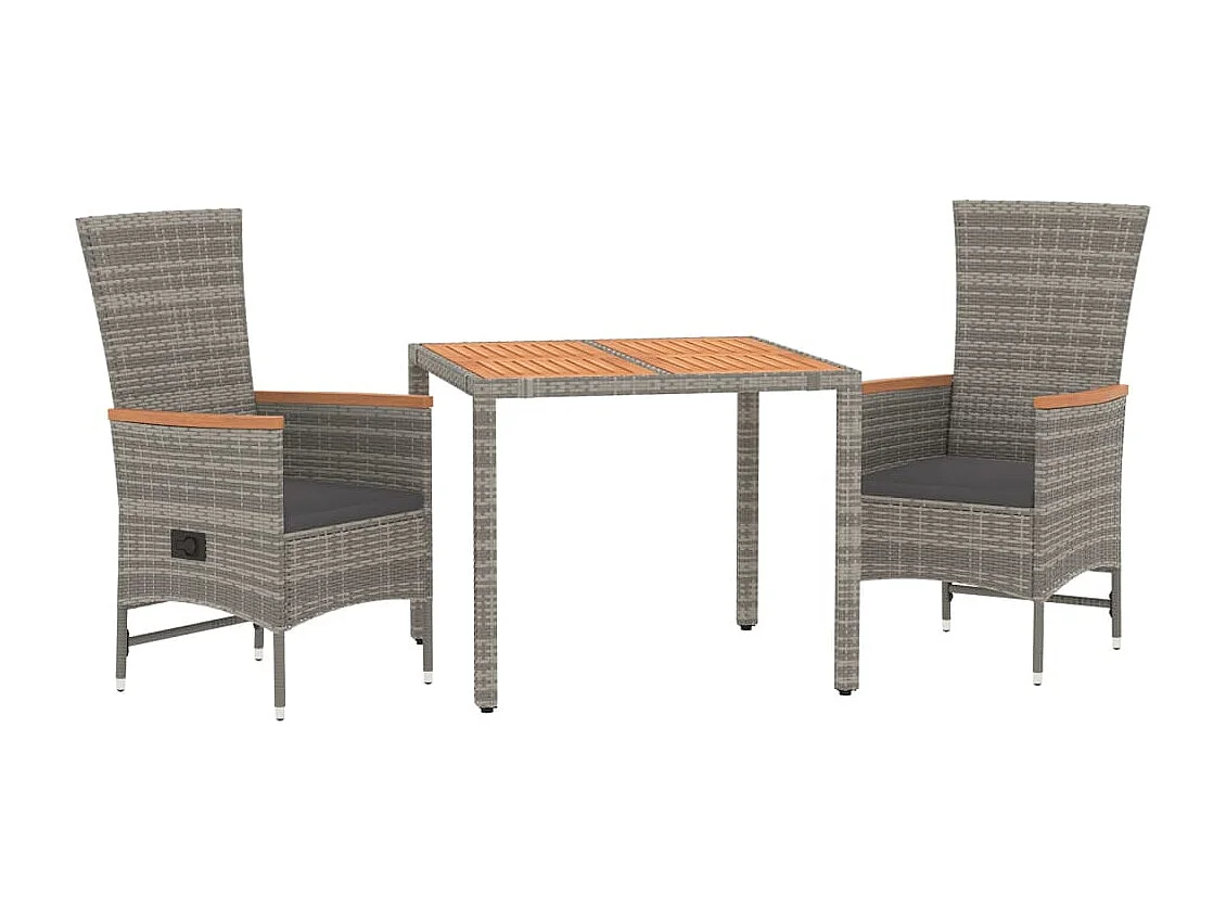 Ensemble à manger de jardin 3 pcs coussins gris résine tressée