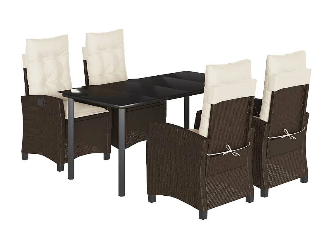 Ensemble à manger de jardin 5 pcs et coussins marron poly rotin