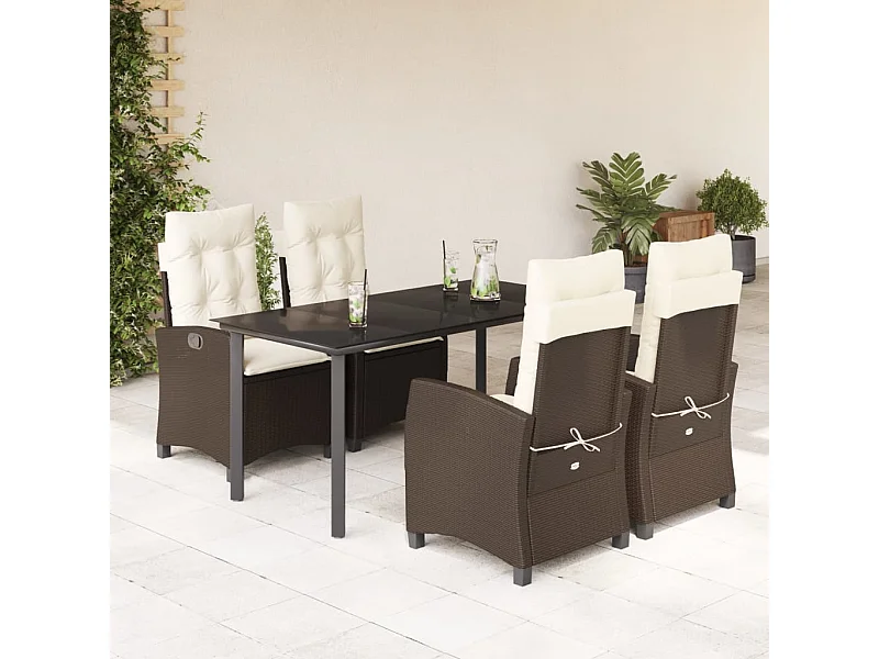Ensemble à manger de jardin 5 pcs et coussins marron poly rotin