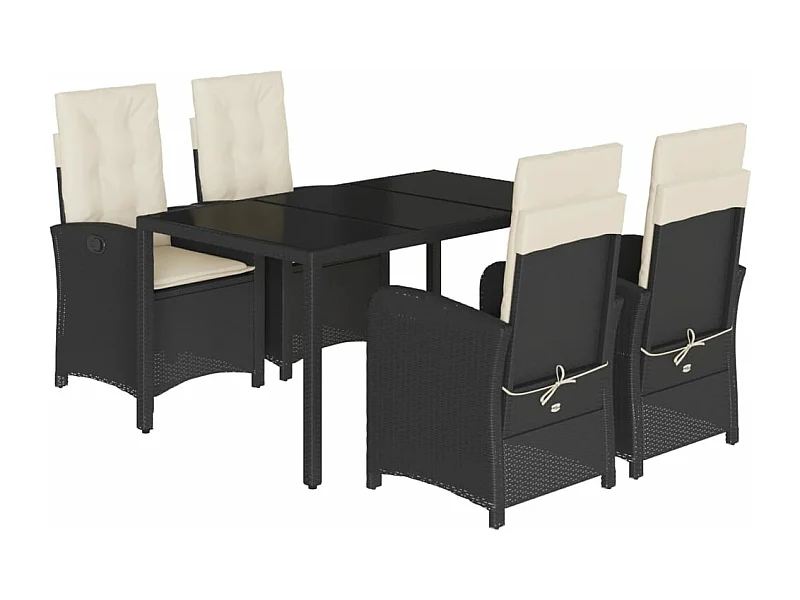 Ensemble à manger de jardin coussins 5pcs Noir Résine tressée